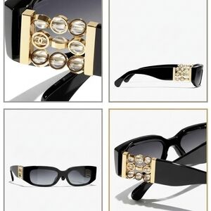 NWT CHANEL Black Rectangular Glasses With Glass Pearls